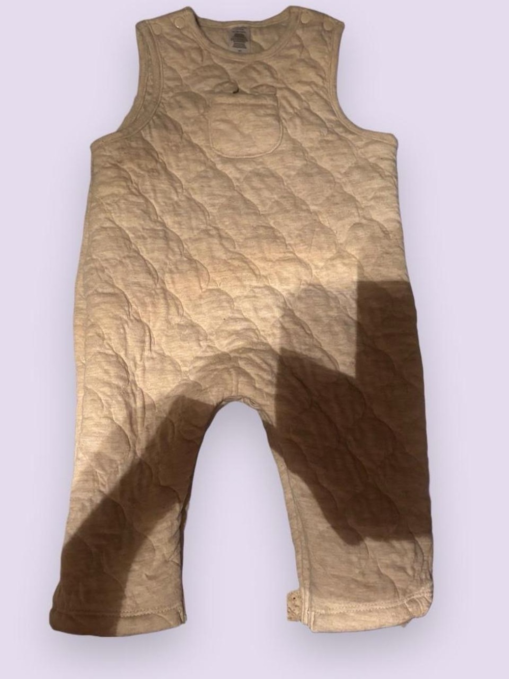 Little Me Oatmeal Quilted Bear Pocket Romper 12M
